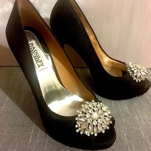 Badgley Mischka Black Satin Rhinestone high heels